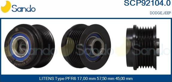 Sando SCP92104.0 - Pulley, alternator, freewheel clutch autospares.lv