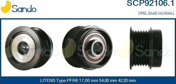 Sando SCP92106.1 - Pulley, alternator, freewheel clutch autospares.lv