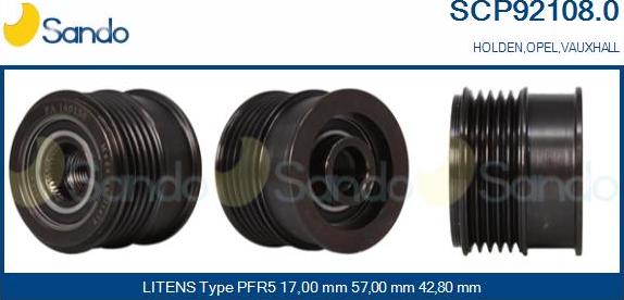 Sando SCP92108.0 - Pulley, alternator, freewheel clutch autospares.lv