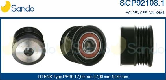 Sando SCP92108.1 - Pulley, alternator, freewheel clutch autospares.lv