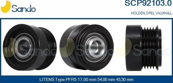 Sando SCP92103.0 - Pulley, alternator, freewheel clutch autospares.lv