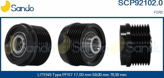 Sando SCP92102.0 - Pulley, alternator, freewheel clutch autospares.lv