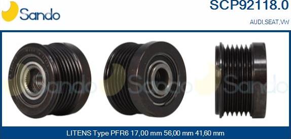 Sando SCP92118.0 - Pulley, alternator, freewheel clutch autospares.lv