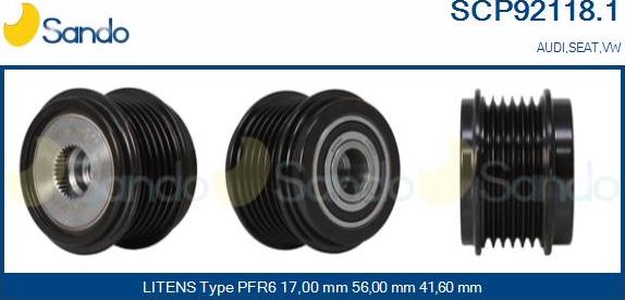 Sando SCP92118.1 - Pulley, alternator, freewheel clutch autospares.lv