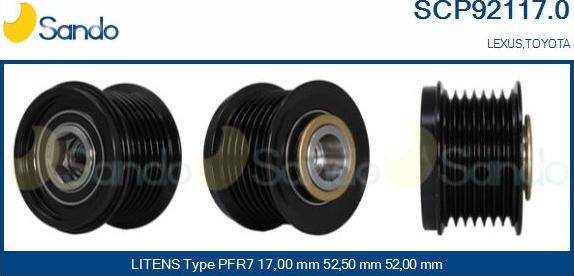 Sando SCP92117.0 - Pulley, alternator, freewheel clutch autospares.lv