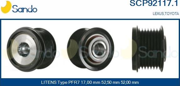 Sando SCP92117.1 - Pulley, alternator, freewheel clutch autospares.lv