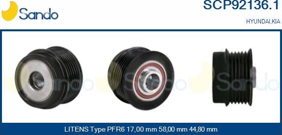 Sando SCP92136.1 - Pulley, alternator, freewheel clutch autospares.lv