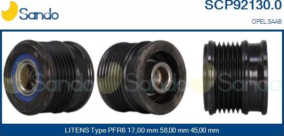 Sando SCP92130.0 - Pulley, alternator, freewheel clutch autospares.lv