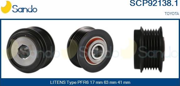 Sando SCP92138.1 - Pulley, alternator, freewheel clutch autospares.lv