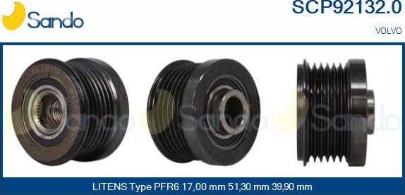 Sando SCP92132.0 - Pulley, alternator, freewheel clutch autospares.lv