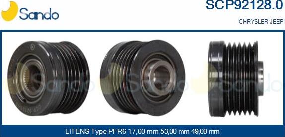 Sando SCP92128.0 - Pulley, alternator, freewheel clutch autospares.lv