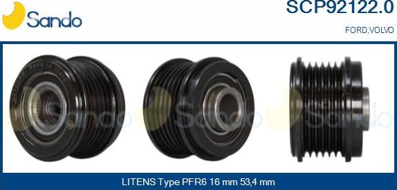 Sando SCP92122.0 - Pulley, alternator, freewheel clutch autospares.lv