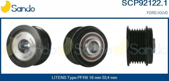 Sando SCP92122.1 - Pulley, alternator, freewheel clutch autospares.lv