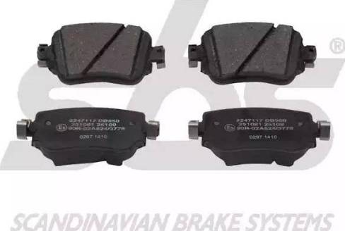 SBS 15012247117 - Brake Pad Set, disc brake autospares.lv