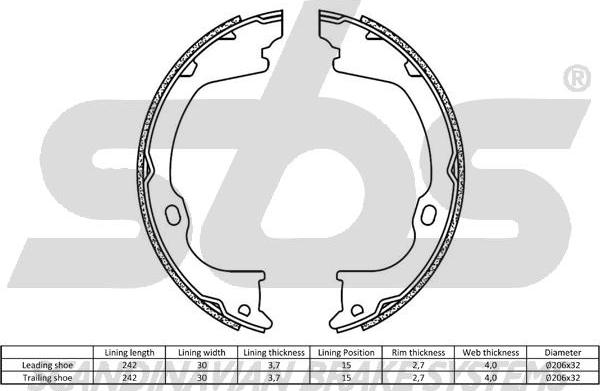 SBS 18492793818 - Brake Shoe Set, parking brake autospares.lv