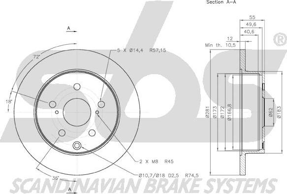 SBS 18153145114 - Brake Disc autospares.lv