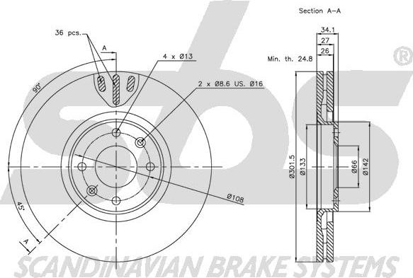 SBS 1815201938 - Brake Disc autospares.lv