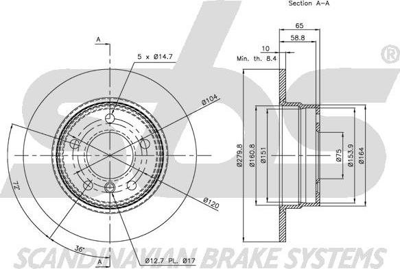 SBS 1815201557 - Brake Disc autospares.lv