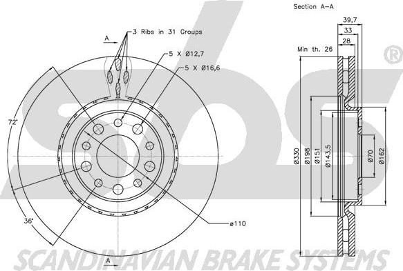 SBS 1815201023 - Brake Disc autospares.lv