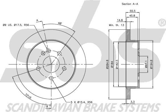 SBS 1815313354 - Brake Disc autospares.lv