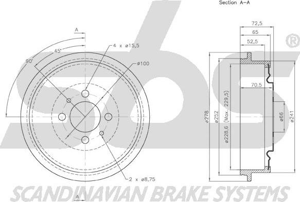 SBS 1825.252223 - Brake Drum autospares.lv