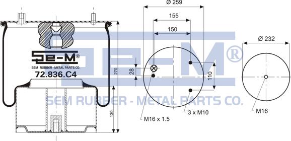 Sem Lastik 72.836.C4 - Bellow, air suspension autospares.lv