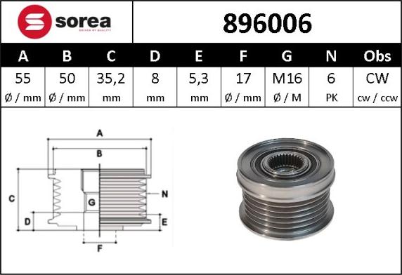 Sera 896006 - Pulley, alternator, freewheel clutch autospares.lv