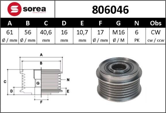 Sera 806046 - Pulley, alternator, freewheel clutch autospares.lv