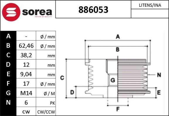 Sera 886053 - Pulley, alternator, freewheel clutch autospares.lv