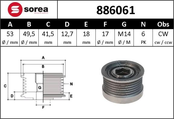 Sera 886061 - Pulley, alternator, freewheel clutch autospares.lv