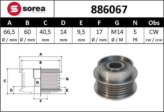 Sera 886067 - Pulley, alternator, freewheel clutch autospares.lv