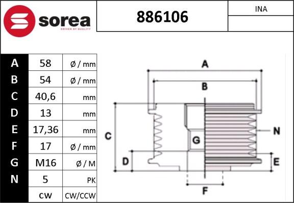 Sera 886106 - Pulley, alternator, freewheel clutch autospares.lv