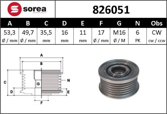 Sera 826051 - Pulley, alternator, freewheel clutch autospares.lv