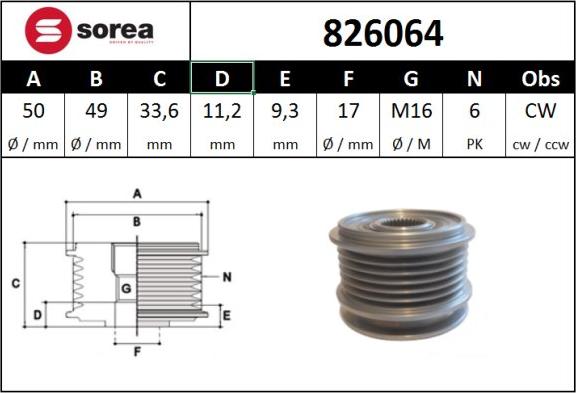 Sera 826064 - Pulley, alternator, freewheel clutch autospares.lv