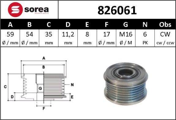 Sera 826061 - Pulley, alternator, freewheel clutch autospares.lv