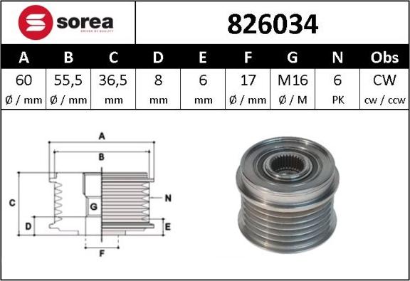 Sera 826034 - Pulley, alternator, freewheel clutch autospares.lv