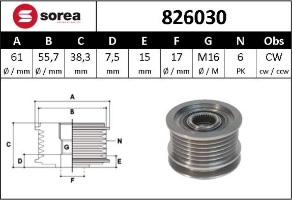 Sera 826030 - Pulley, alternator, freewheel clutch autospares.lv