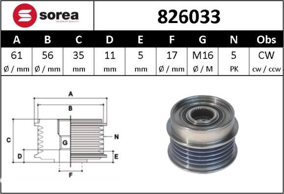 Sera 826033 - Pulley, alternator, freewheel clutch autospares.lv