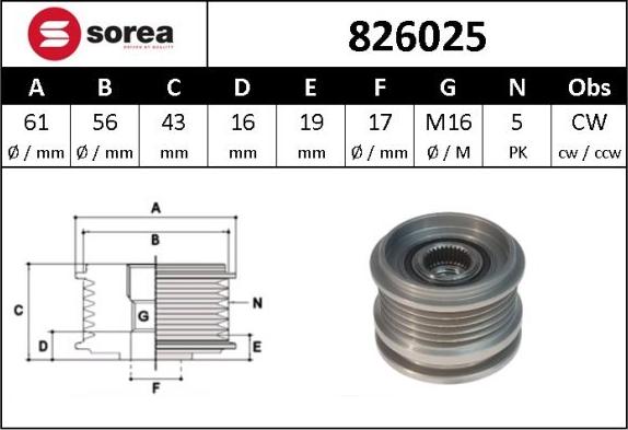 Sera 826025 - Pulley, alternator, freewheel clutch autospares.lv