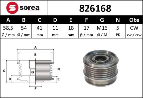 Sera 826168 - Pulley, alternator, freewheel clutch autospares.lv