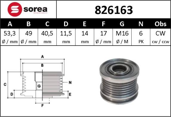 Sera 826163 - Pulley, alternator, freewheel clutch autospares.lv