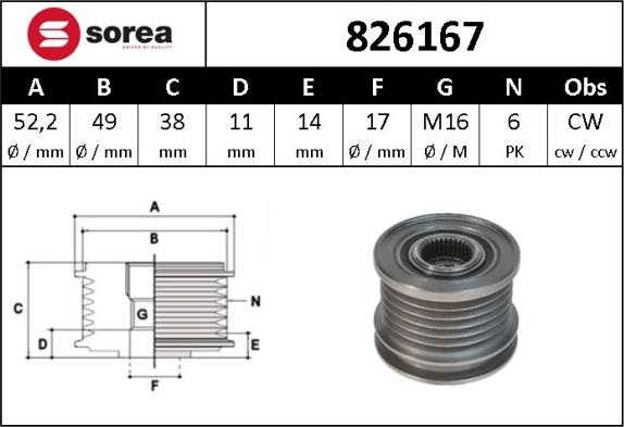 Sera 826167 - Pulley, alternator, freewheel clutch autospares.lv