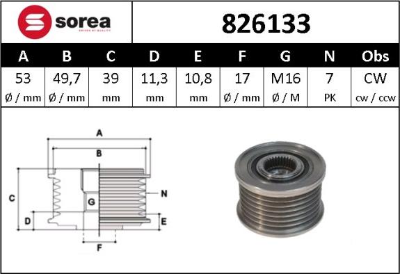 Sera 826133 - Pulley, alternator, freewheel clutch autospares.lv