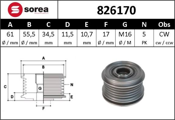 Sera 826170 - Pulley, alternator, freewheel clutch autospares.lv