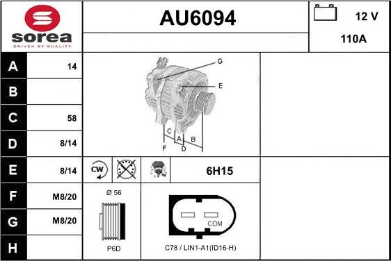 Sera AU6094 - Alternator autospares.lv