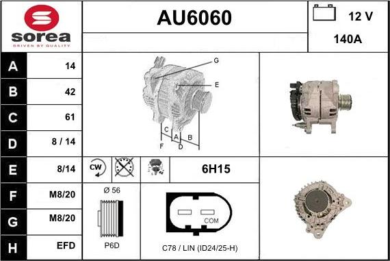 Sera AU6060 - Alternator autospares.lv