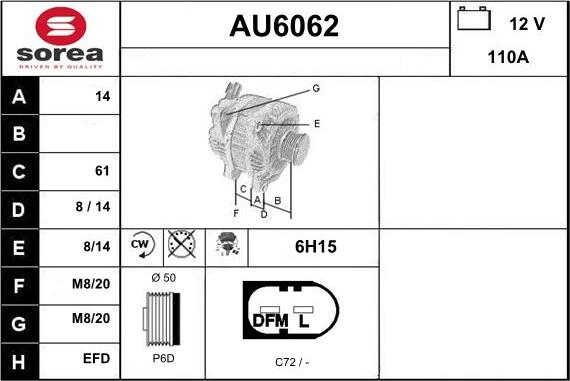 Sera AU6062 - Alternator autospares.lv