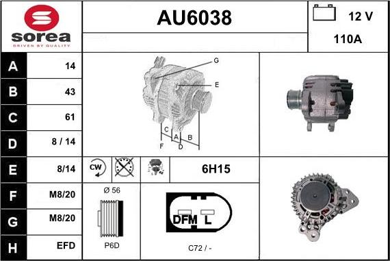 Sera AU6038 - Alternator autospares.lv