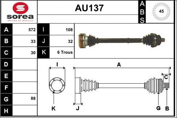 Sera AU137 - Drive Shaft autospares.lv