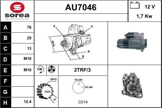 Sera AU7046 - Starter autospares.lv